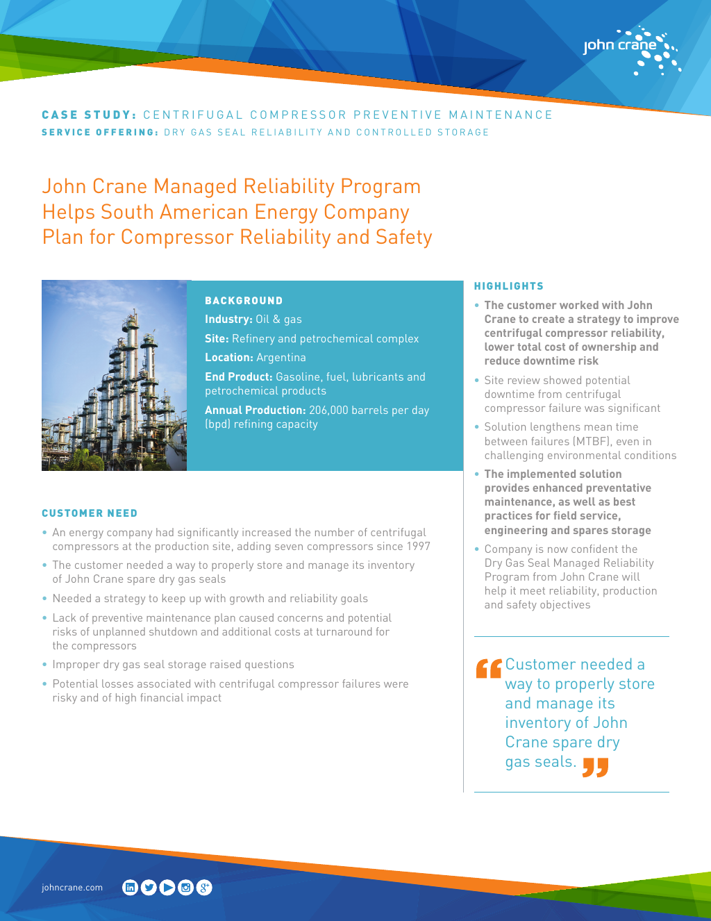 Case Study John Crane Managed Reliability Program Helps South American